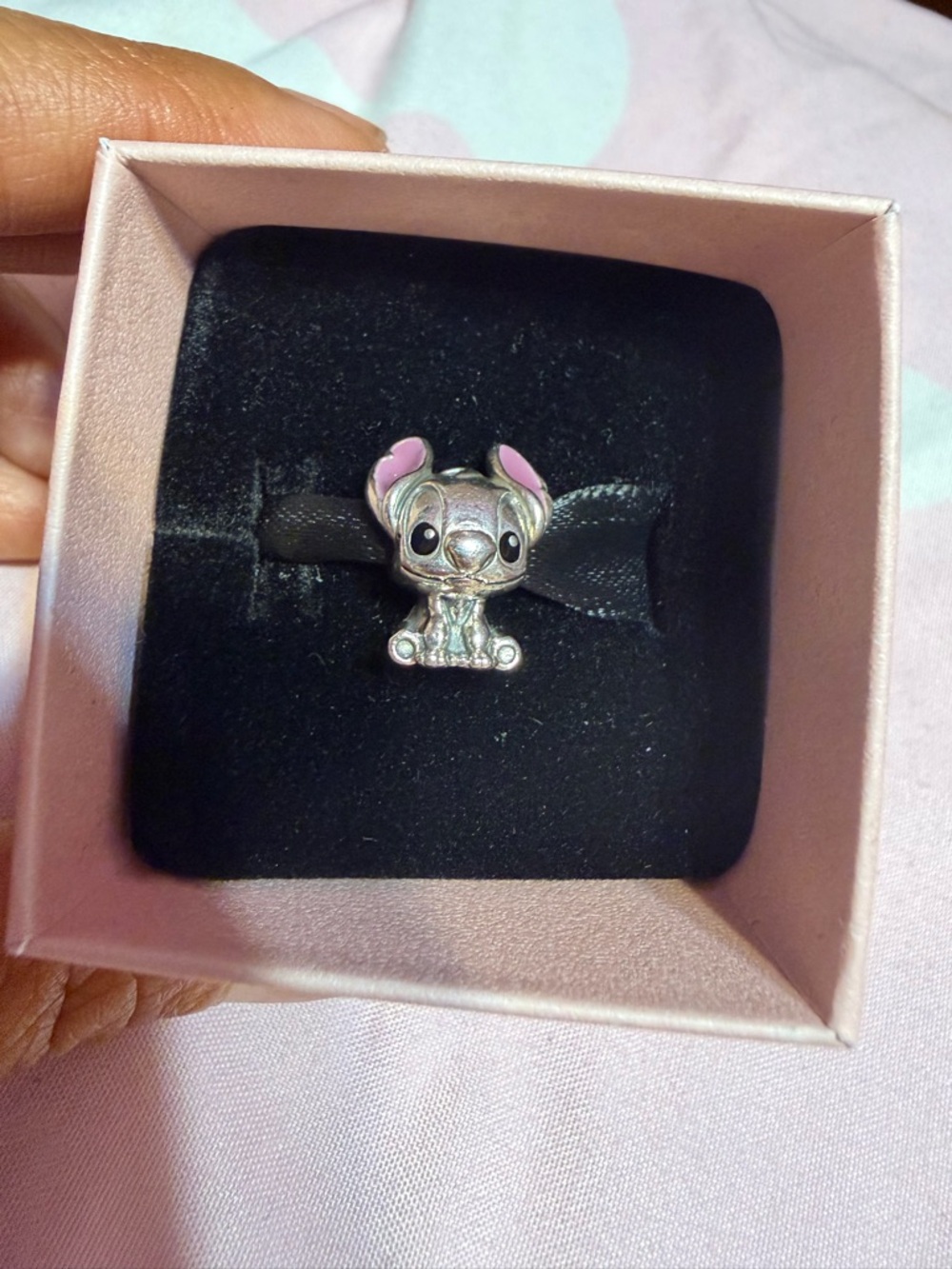 Pandora Silver Stitch Charm with Pink Ear Accents